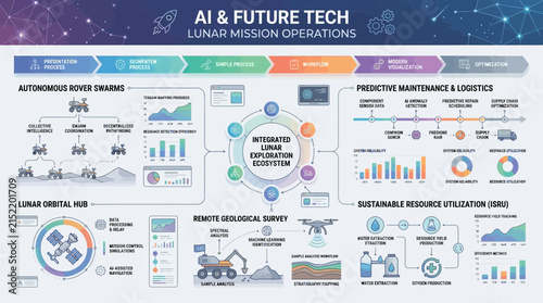 AI and future technology innovation infographic with icons and charts.