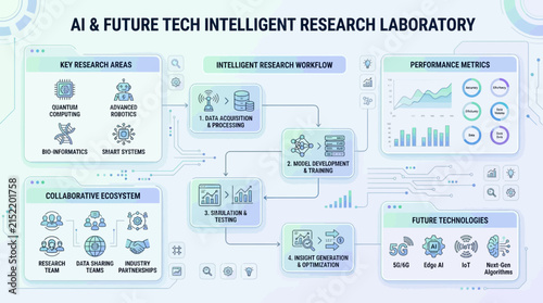 AI and future technology intelligent research laboratory infographic.