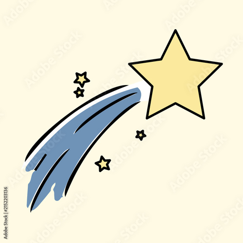 Hand drawn shooting star with light trail and sparkling stars vector illustration doodle icon