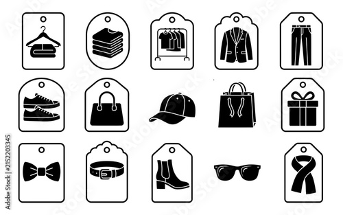 Flat icons set of travel and fashion accessories on tags