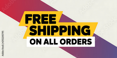 Bright yellow banner with FRESHIPINGONALORDERS text in black and white