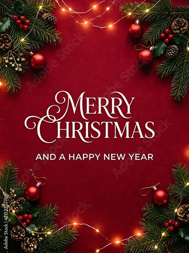 Elegant Christmas and New Year greeting with festive holiday decorations