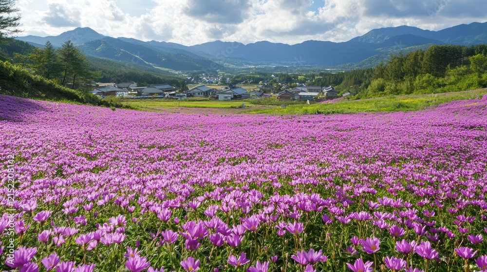 Fototapeta premium Field of purple flowers blooming together, creating a stunning view.