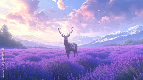 Deer in lavender field