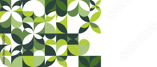 Green Sustainable Business Banner Template with Geometric Leaf Pattern
