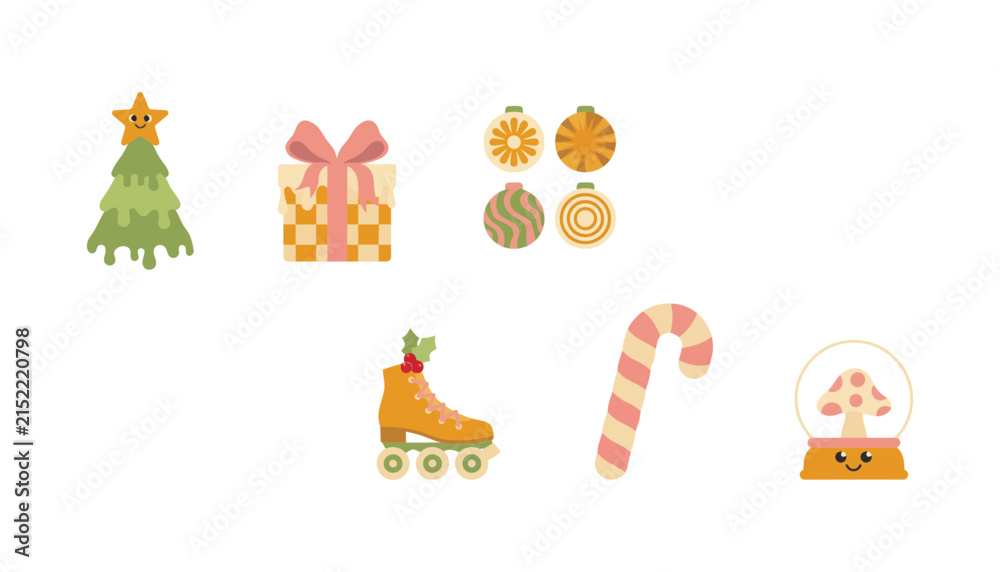 Fototapeta premium Festive holiday set with Christmas tree gingerbread house and presents