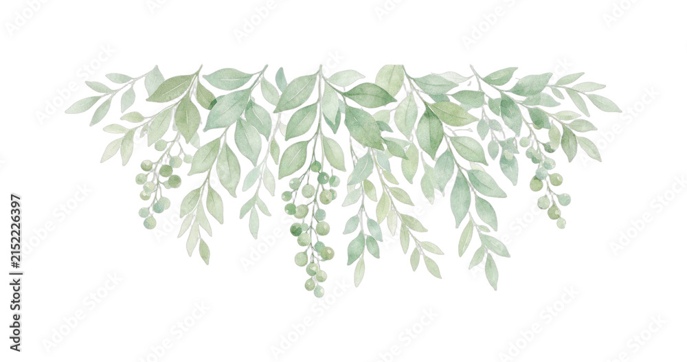 Fototapeta premium PNG Elegant watercolor leafy border