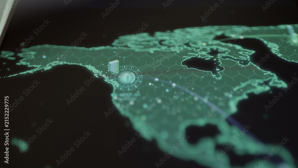 Fototapeta premium commercial technology still showing north american server node map visualizes regional connectivity