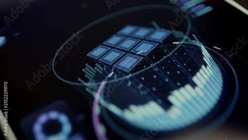 Fotografie commercial technology still showing fingertip activates modular tiles above 3d a