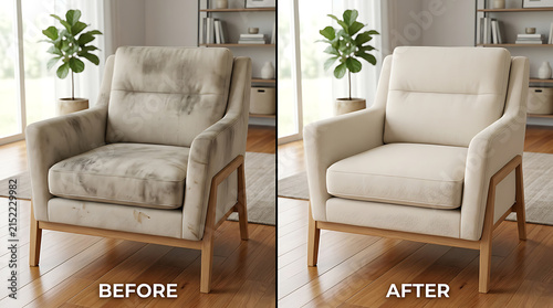 Transformative Cleaning Showcase of a Comfortable Armchair in Bright Home Setting
