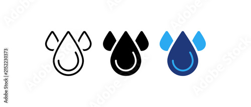 Obraz na plátně Water drop icon set, liquid droplets splash symbol, aqua purity moisture sign, rain oil drop graphic
