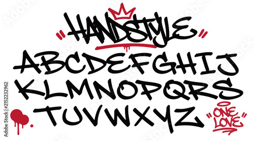Graffiti Text Alphabet with Black Handstyle Lettering and Crown Design