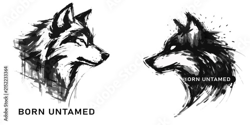 Brush stroke wolf head typography t-shirt design vector illustration for apparel and streetwear