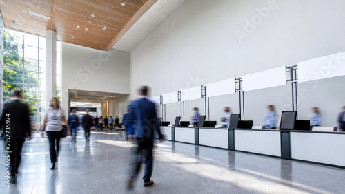 Motion Blurred Attendees at Convention Registration Foyer