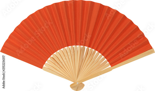 Orange hand fan isolated on white background