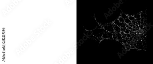 Spooky spiderweb on black background, creepy spider web texture, halloween design element