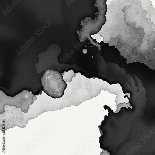 Plakat Abstract black ink wash with heavy pigment bleed