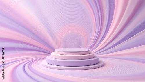 Elegant Pastel Podium with Swirling Fabric Background.