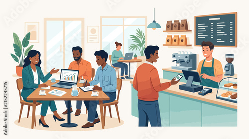 Diverse team collaborating in modern office meeting.