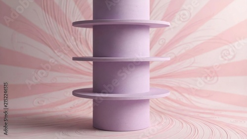 Abstract Pastel Pink and Purple Geometric Sculpture with Radial Background.