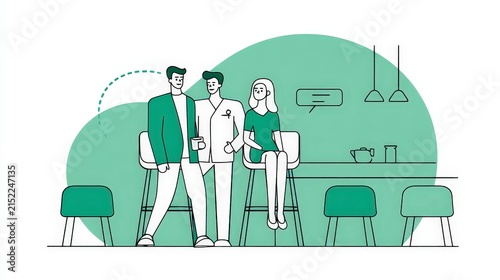 Modern Illustration of People Gathering and Socializing in Cozy Café Setting