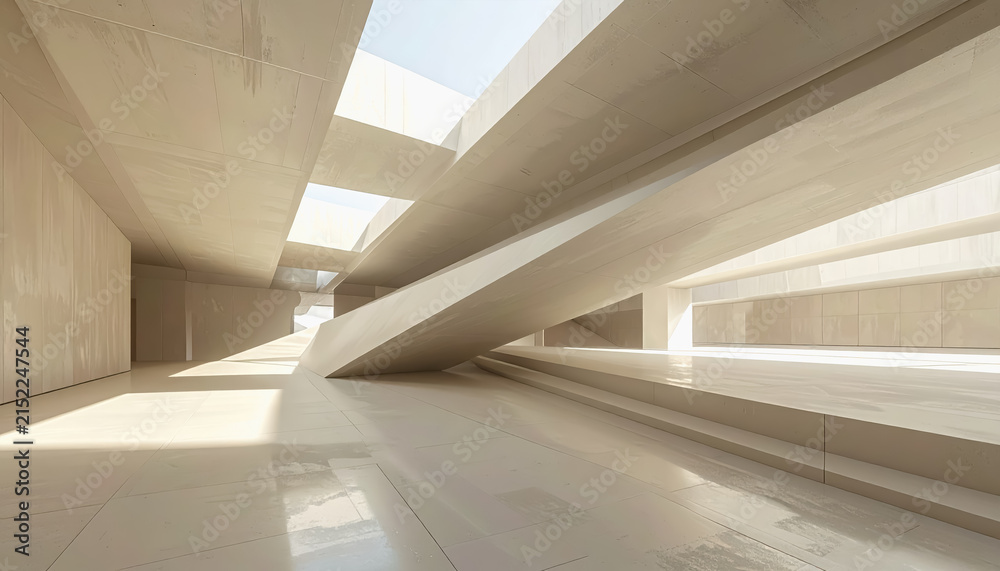 Fototapeta premium Modern architecture interior with geometric concrete structures and natural light