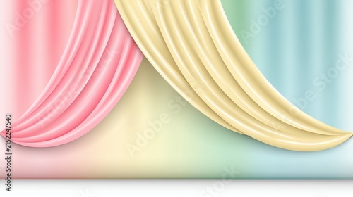 Elegant Fabric Curtains Draped Over a Soft Pastel Background in a Stylish Interior