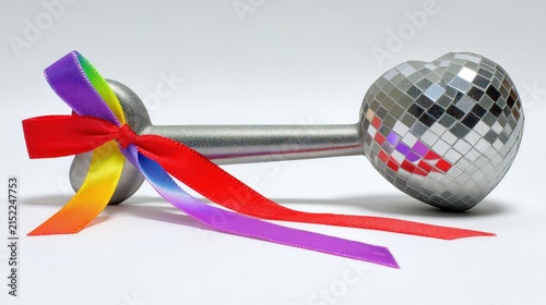 Heart-shaped disco ball with colorful ribbons for celebration and decoration