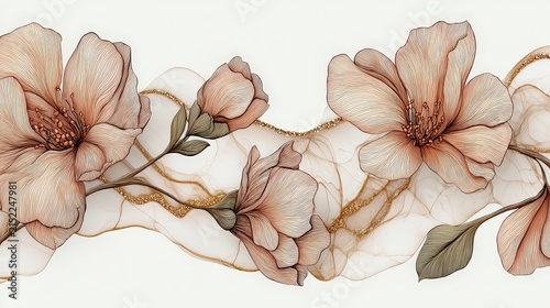 Elegant Peach Flowers with Gold Accents on Soft Background for Decor