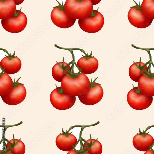 Seamless Tomato Vine Pattern on Cream Background