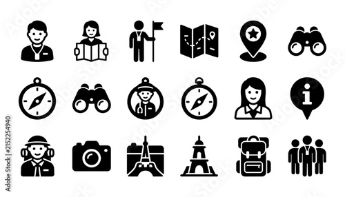 Foto Travel and tourism icon collection featuring tourist guides, maps, cameras, land