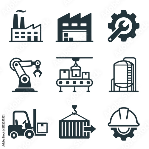 A collection of industrial and manufacturing process icons set