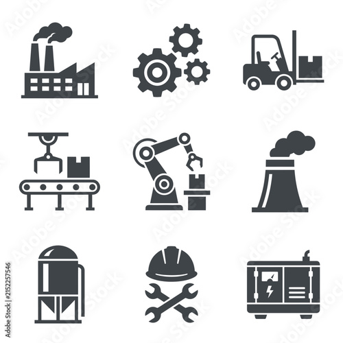 A collection of industrial and manufacturing process icons set