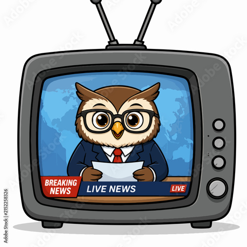Owl News Anchor on Vintage Television Screen