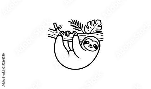 Sloth Rainforest Wildlife Black and White Vector Icon