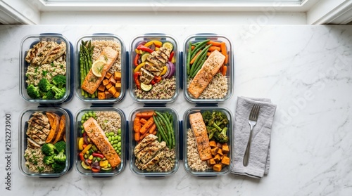 Healthy Meal Prep Containers with Grilled Salmon and Vegetables