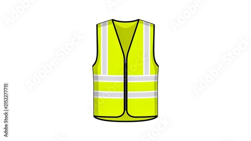High visibility yellow safety vest with reflective stripes isolated on white background