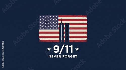 Patriotic 9 11 never forget tribute design featuring american flag and twin towers silhouette