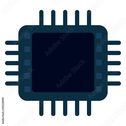 Microchip flat illustration featuring a CPU processor with electronic pins for computing, semiconductor, artificial intelligence and digital technology designs, isolated on transparent background.