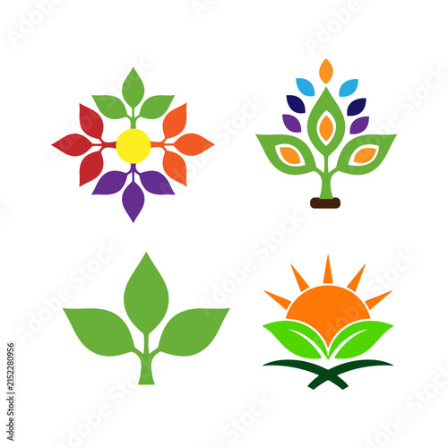 Colorful nature leaf tree icons