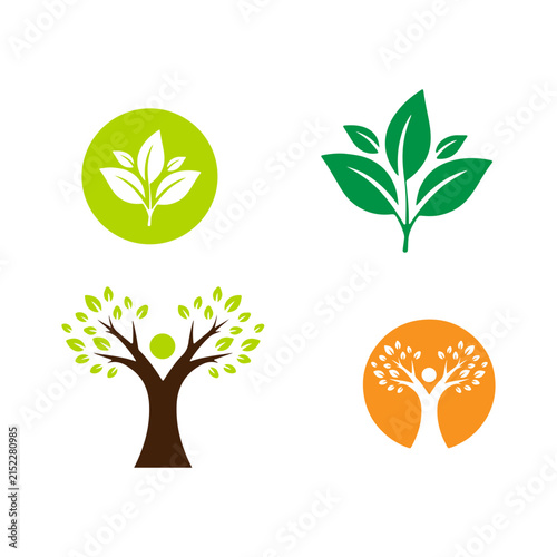 Set of green leaf and tree icon