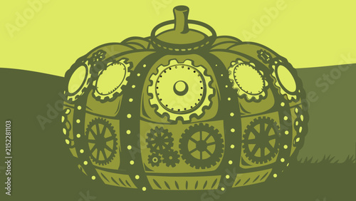 Canvas Print Steampunk pumpkin mechanism trending fall seasonal graphic design with steampunk