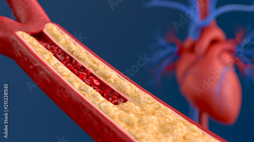 Artery Blockage with Plaque and Blood Cells, Risk of Heart Disease, Medical Condition Affecting Blood Flow, Cardiovascular Health Issue