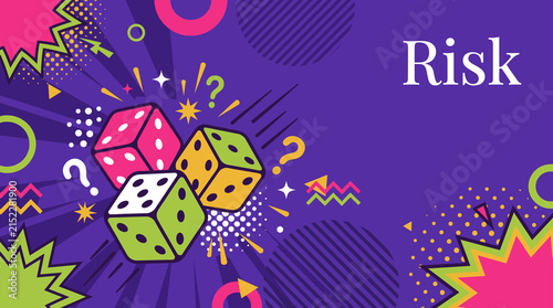 Risk concept illustration with rolling dice and question marks
