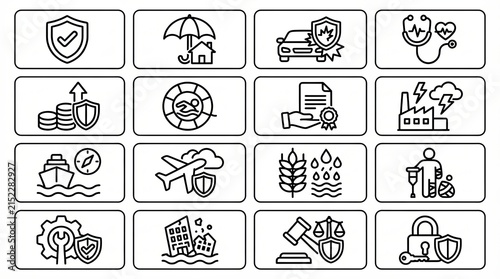 Set of insurance and protection icons with thin line design