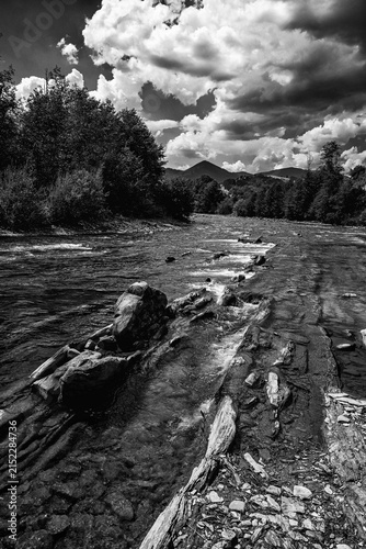 Dramatic Black And White Mountain River