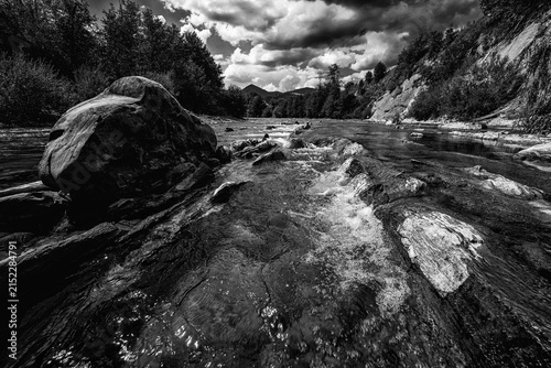 Dramatic Black And White Mountain River