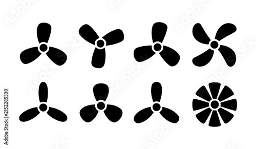 Photography Black fan propeller blade vector set for aviation design industrial cooling systems and engineering icons