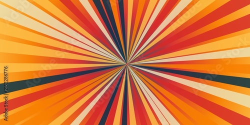 Retro style sunburst background with vibrant orange yellow and red radial star rays.