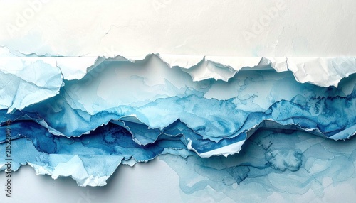 Abstract Blue Watercolor Torn Paper Layers with Ripped Edges Creating a Creative Artistic Background